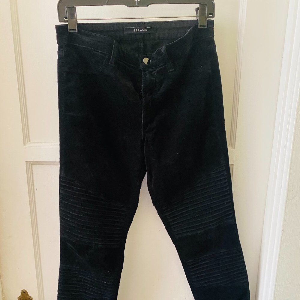 J Brand Black Velvet Ribbed Skinny Pants